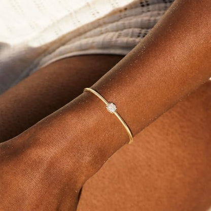 Gold Cuff Bracelets for Women, 14K Gold Plated Dainty Open CZ Cuff Bracelet Adjustable Stackable Open Bangle Bracelet Birthday Jewelry Gift for Her - color: Round CZ-Gold