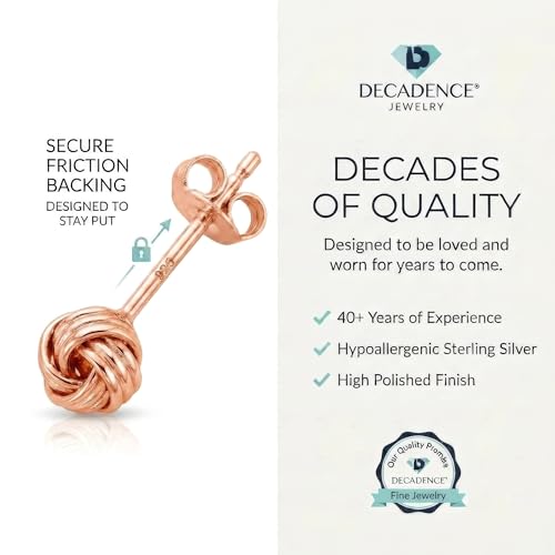 Solid 925 Sterling Silver 5mm Love Knot Stud Earrings | Gold Plated Classic Love Knot Twist | Hypoallergenic | Secure Friction Back Closure | High Polished Stud Earrings - color: Rose Gold
