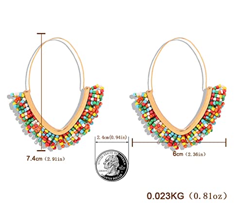 V-Shaped Beaded Dangle Earrings - Statement Drop Fringe Earrings, Boho Handmade Tassel Jewelry Gift for Women - color: Colorful