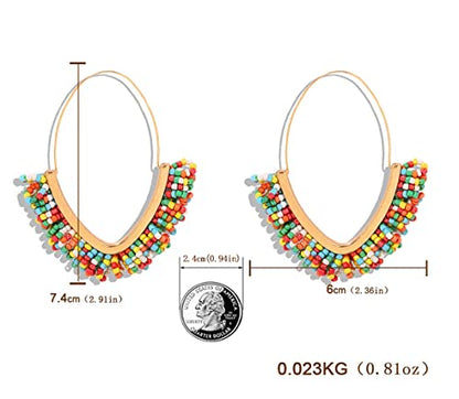 V-Shaped Beaded Dangle Earrings - Statement Drop Fringe Earrings, Boho Handmade Tassel Jewelry Gift for Women - color: Colorful