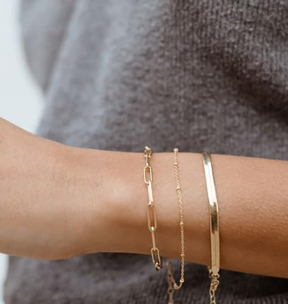 Gold Bracelets Set for Women Trendy, 14K Real Gold Plated Jewelry for Women Dainty Chain Bracelet Stack, Non Tarnish Gold Stackable Bracelets Pack Fashion Accessories Gifts - color: Style2-gold