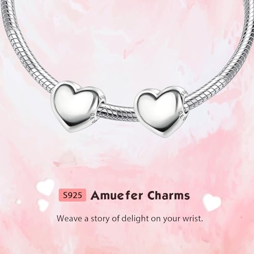 S925 Bead Pendant Charms for Bracelets Necklaces, Compatible with Pandora, Jewelry Making DIY - style: 2 PCS Small Silver Heart Spacers