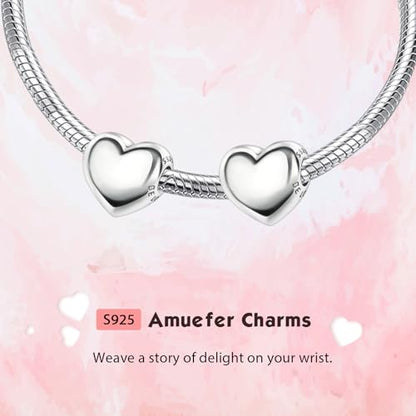 S925 Bead Pendant Charms for Bracelets Necklaces, Compatible with Pandora, Jewelry Making DIY - style: 2 PCS Small Silver Heart Spacers