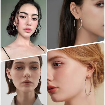 4 Pairs Silver Gold Hoop Earrings for Women | 14K Gold Plated Hoop Earrings Set Hypoallergenic Earring Lightweight Dangle Earrings Set - color: 1 Pair Silver-50mm