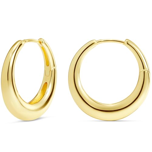 Milla Small Silver Hoop Earrings and Chunky Gold Hoops for Women | Small Chunky Silver Hoops and Thick Gold Hoop Earrings for Women. Available in 14K Gold and Silver Plated Finish - color: Gold - 25 mm Medium
