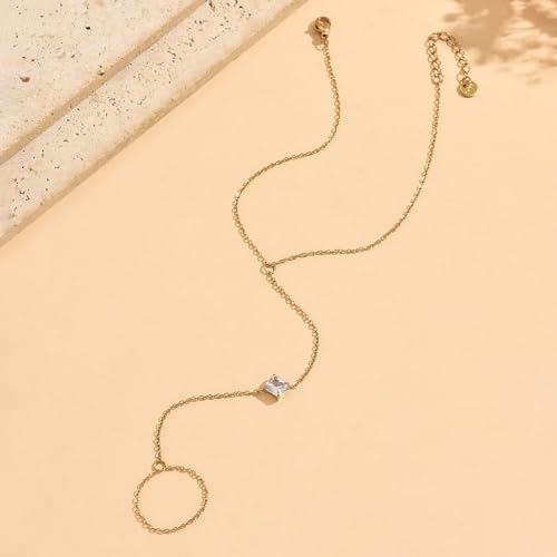 Dainty Gold Adjustable Barefoot Anklet Jewelry for Vacation Wear - color: Single CZ-GD