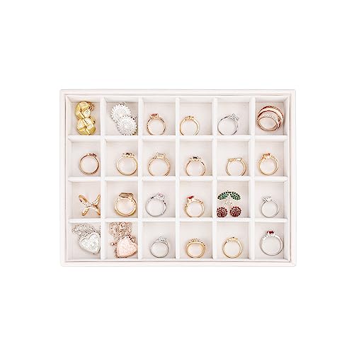 Leather Jewelry Organizer Trays Storage Drawer Display Case (Pearl2) | Velvet Liner Stackable for Necklace,Rings and earring - color: Pearl2