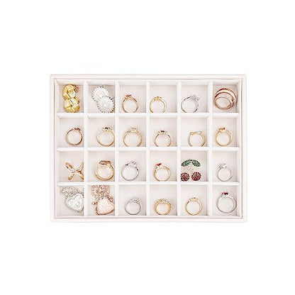 Leather Jewelry Organizer Trays Storage Drawer Display Case (Pearl2) | Velvet Liner Stackable for Necklace,Rings and earring - color: Pearl2