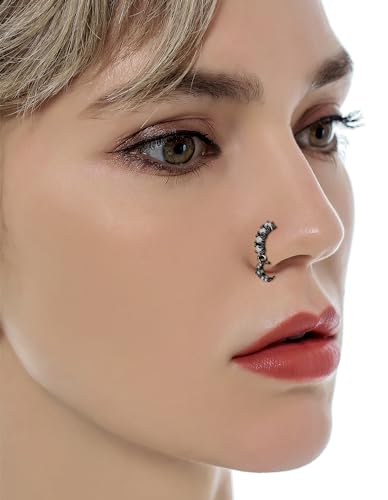 10Pcs Dangle Nose Rings Hoop Butterfly Heart Moon Flower Star CZ Cartilage Earring Dangling Nose Body Piercing Jewelry 20G Silver Rose Gold Black Tone - color: D:Black Tone