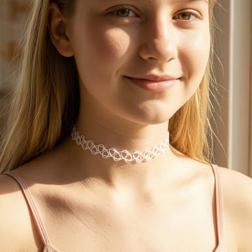 PAGOW Tattoo Choker Set, Stretchy 90s Choker Necklace, Adjustable Retro Y2K Gothic Grunge Chokers Jewelry Accessories - color: Black,Clear,Pink,12Pcs