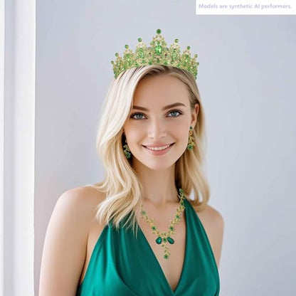 Kamirola Tiaras and Crowns for Women,Tiaras Earrings Necklace, Crystal Bridal Jewelry Set, Costume Party Halloween Prom Pageant Jewelry for Women(TR45) - color: Green