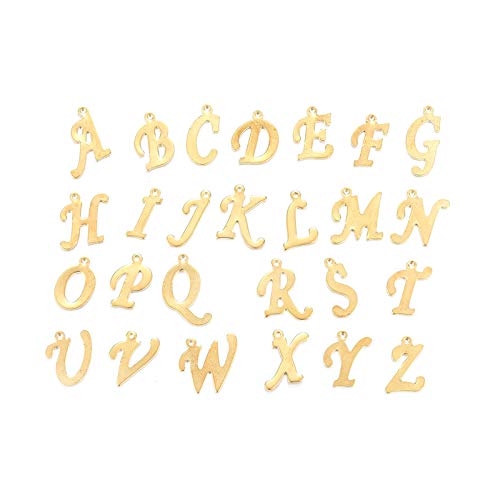 Mega Pet 26pcs Stainless Steel Letter Alphabet Pendants Charms Golden Letter A-Z Jewelry Charms DIY Accessories for Bracelets Necklaces Jewerly Making - size: 13.5~18x4.5~15x1mm#26 Letters
