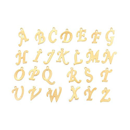 Mega Pet 26pcs Stainless Steel Letter Alphabet Pendants Charms Golden Letter A-Z Jewelry Charms DIY Accessories for Bracelets Necklaces Jewerly Making - size: 13.5~18x4.5~15x1mm#26 Letters