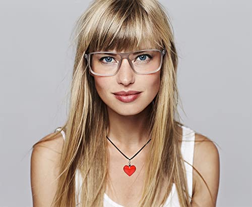 Large Red Semi-Transparent Solid Glass Heart Pendant Necklace - style: Small Blue