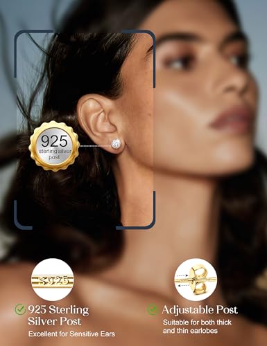 FIBO STEEL 4 Pairs Hypoallergenic Stud Earrings for Women 14K Gold Plated | Sterling Silver,Big Simulated Pearl Love Knot,Brilliant Cubic Zirconia Halo Earrings Studs for Sensitive Ears Everyday Formal - color: Gold Tone