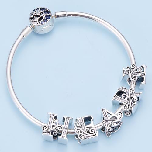 BISAER 925 Sterling Silver Initial Letter A-Z Charms for Bracelets Alphabet Beads Charm Jewelry Gifts - color: Letter A