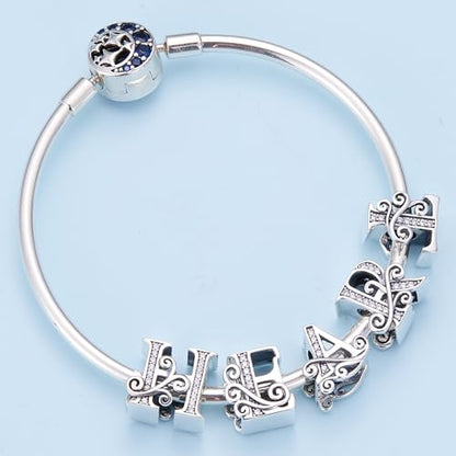 BISAER 925 Sterling Silver Initial Letter A-Z Charms for Bracelets Alphabet Beads Charm Jewelry Gifts - color: Letter A