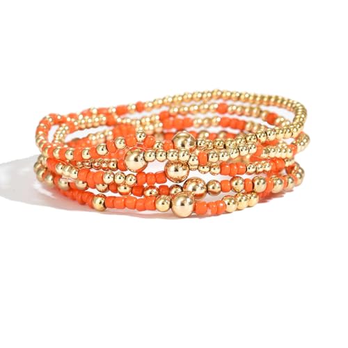 LOTSOF Bohemia Multilayer Beaded Bracelet Set, Turquoise Resin Colorful Surfer Heishi Style Elastic Spring Clasp Friendship Elastic Wristbands Summer Beach Boho Vacation Jewelry - color: Orange