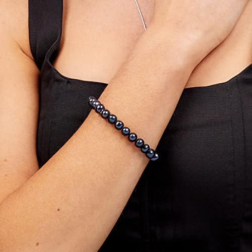 Handmade Women's Pearl Bracelet 7-8mm Freshwater Cultured Pearl Elasticated Bracelet Length 7.5In - color: Black