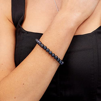 Handmade Women's Pearl Bracelet 7-8mm Freshwater Cultured Pearl Elasticated Bracelet Length 7.5In - color: Black