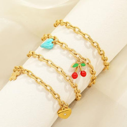10 PCS Bracelets for Women Stainless Steel Chain Link Bracelet Set | 6.7 Inches with Extender, Jewelry Gifts for DIY, Chains Bulk, Oval, Curb, Figaro Chains, 18K Gold Plated, Silver, Chunky - color: Oval Gold