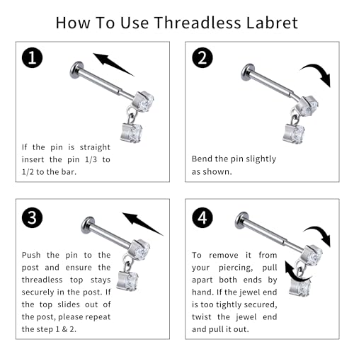 1PC ASTM F136 Titanium Mini Threadless Flat Back Stud 18G 6mm 8mm for Conch Helix Flat Tragus Labret - color: Dangle CZ - Gold