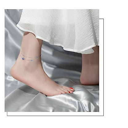 Anklets for Women 925 Sterling Silver Blue Evil Eye Infinity Butterfly Adjustable Multilayer Layered Summer Beach Ankle Bracelet Foot Chain Jewelry for Women - style: D-Sea Turtle