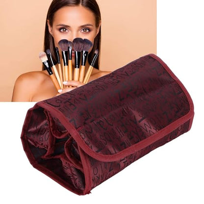 2PCS Roll up Makeup Bag, 4 in 1 Cosmetic Bag Foldable Makeup Bag Clear Makeup Organizer Bag Hanging Toiletry Bag for Women Men (Red) - color: Red