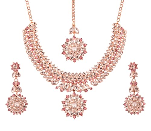 Touchstone Indian Bollywood Traditional Craftsmanship Mughal Designer Jewelry Wedding Necklace Set in Antique Gold Or White Tone for Women. - style: D135 Pink