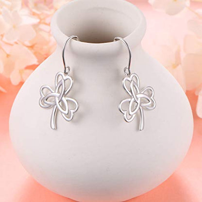 S925 Sterling Silver Celtic Knot Earrings for Women Irish Good Luck Drop Dangle Hook Earrings - style: Dangle Fish Hook - Celtic Clover