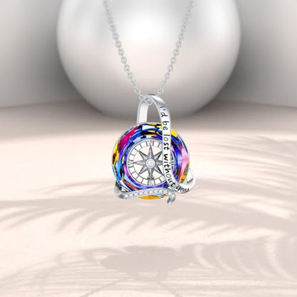 AOBOCO 2026 Graduation Gifts 925 Sterling Silver Compass Pendant Necklace High School College Graduation Jewelry Gifts for Women Daughter - style: B-Rainbow