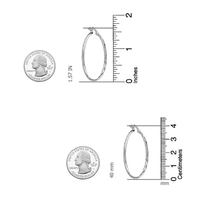 LeCalla 925 Sterling Silver Hoop Earrings for Women | Lightweight Classic Diamond-Cut Textured Hoop Earring | Women's Earring Hoops Size 20/25/30/35/40MM - color: 40MM / Tube-2mm