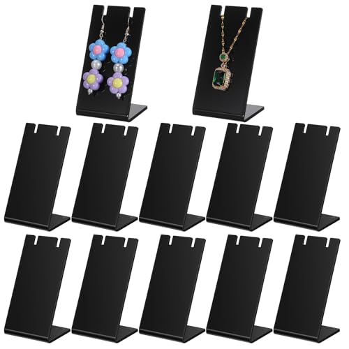 10PCS Acrylic Earring Holder Black L-Shape Jewelry Display Stands for Vendors Necklace Display Rack Retail Store Display Props, Earring Organizer for Jewelry Dangling Slant Back