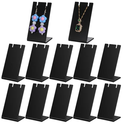 10PCS Acrylic Earring Holder Black L-Shape Jewelry Display Stands for Vendors Necklace Display Rack Retail Store Display Props, Earring Organizer for Jewelry Dangling Slant Back