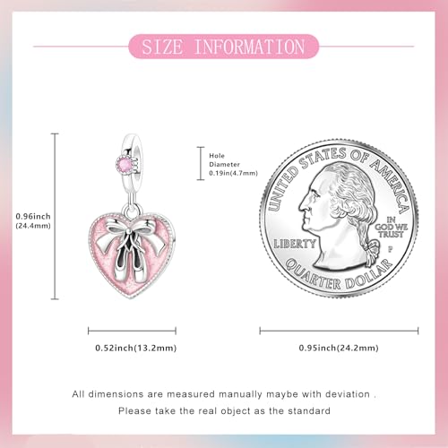 S925 Sterling Silver Cute Bead Charm for Pandora Bracelets and Necklaces | Lucky Clover Cute Animal Pink Bow Cherry Butterfly Pendant Bead Charms Jewelry Making Gifts for Women Valentines Mother's Day - style: Ballet Shoes Heart Dangle Charm