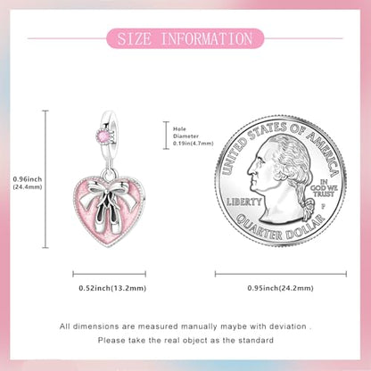 S925 Sterling Silver Cute Bead Charm for Pandora Bracelets and Necklaces | Lucky Clover Cute Animal Pink Bow Cherry Butterfly Pendant Bead Charms Jewelry Making Gifts for Women Valentines Mother's Day - style: Ballet Shoes Heart Dangle Charm