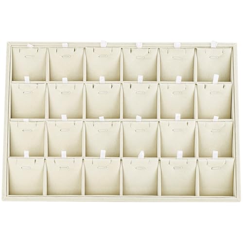 24 Grid Jewelry Tray Velvet Jewelry Display Tray with Removable Dividers | Jewelry Organizer Stackable Trays for Earrings Necklaces Bracelet Rings Display Showcase - Light Khaki - color: Light Khaki