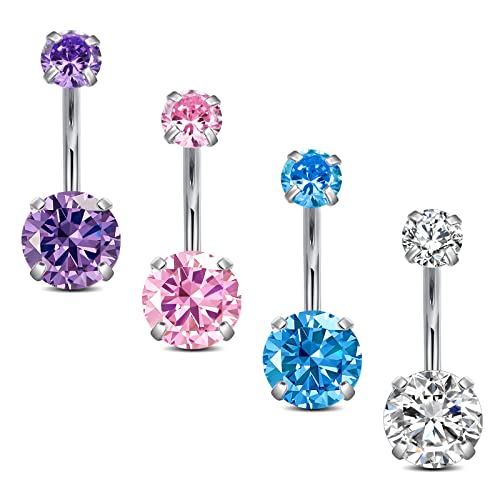 Anicina Belly Button Rings 14G Diamond CZ Belly Rings Surgical Stainless Steel Navel Rings Butterfly Heart Devil Belly Button Piercing Jewelry for Women - color: SetB-silver08