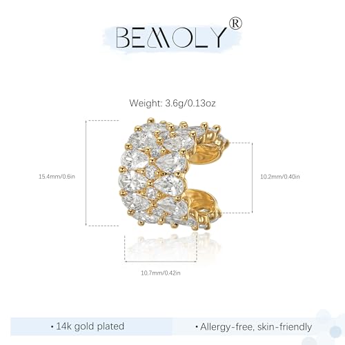Gold Ear Cuff for Women, 14K Gold Plated Single Non-Pierced Earring with Micro-Pave Cubic Zirconia Adjustable Open Ear Clip for Daily Wear & Special Occasions - color: ear cuff-S 008