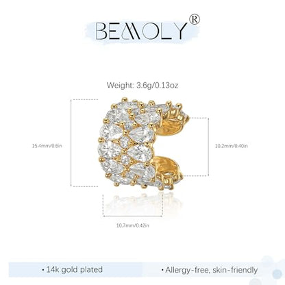 Gold Ear Cuff for Women, 14K Gold Plated Single Non-Pierced Earring with Micro-Pave Cubic Zirconia Adjustable Open Ear Clip for Daily Wear & Special Occasions - color: ear cuff-S 008