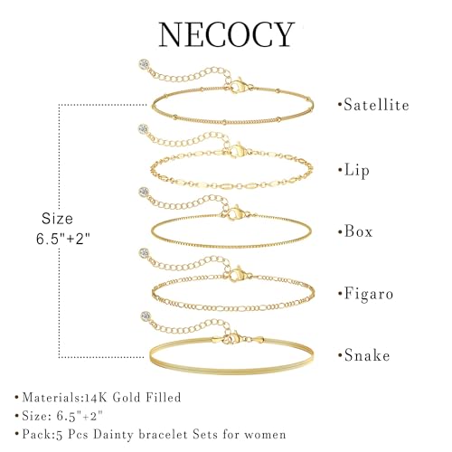 Dainty 14K Gold Plated Bracelets for Women Waterproof, Non Tarnish Gold Jewelry Sets, Thin Stackable Link Paperclip Chain Bracelet Pack Fashion Accessories Gifts for Womens - style: 5Pcs BRACELET SET-06