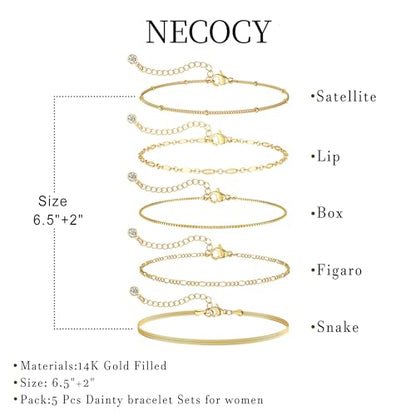 Dainty 14K Gold Plated Bracelets for Women Waterproof, Non Tarnish Gold Jewelry Sets, Thin Stackable Link Paperclip Chain Bracelet Pack Fashion Accessories Gifts for Womens - style: 5Pcs BRACELET SET-06