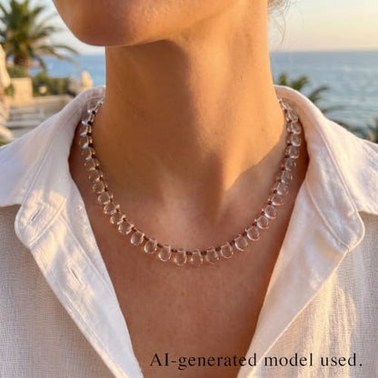 Multi Color Irregular Crystal Bead Necklace for Women, Handmade Knot Teardrop Beads, Layering Beach Party Jewelry Gift, 16IN+3IN Extender 18K Gold Plated Lobster Clasp - color: Clear