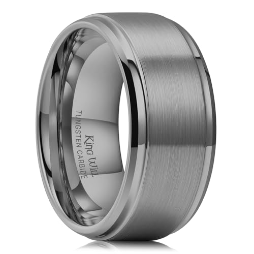 King Will Classic Tungsten Wedding Band for Men, 6/7/8/9/10mm Widths, Polished Finish Step Edge Matte Rings Comfort Fit - color: D-gunmetal 12mm