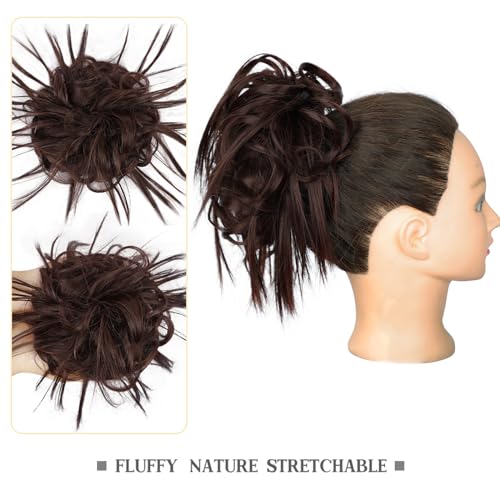 HMD Tousled Updo Messy Bun Hairpiece Hair Extension Ponytail for Women | Synthetic Hair Bun Extension with Elastic Rubber Band, Tousled Updo Messy Bun Hairpiece for Ponytail Styles Daily Party - color: Dark Medium Auburn