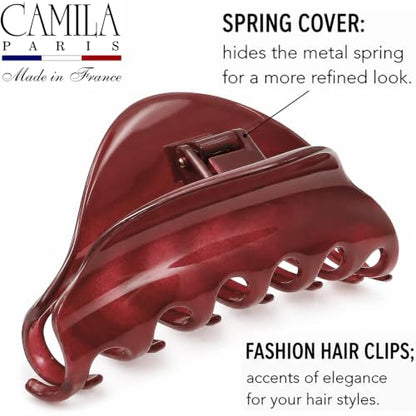 Camila Paris CP2529 French Hair Clips for Women, 3.75" Red Large Claw Clip Strong Hold All Day, Girl Large Claw Clips for Thick Hair, No Damage No Slip Flat Clip for Women. Made in France - color: Red