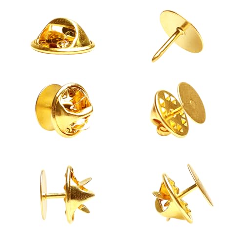 50 Pairs Premium Butterfly Clutch Pin Backs with 8mm Length 10mm Width Blank Pins for DIY Enamel Pins, Jewelry Craft Gifts, or Tie Tack Keeper Replacements (Gold) - color: Gold