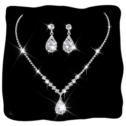 Unicra Bride Crystal Necklace Earrings Set Bridal Wedding Jewelry Sets Rhinestone Choker Necklace Prom Costume Jewelry Set for Women and Brides - color: A-Silver