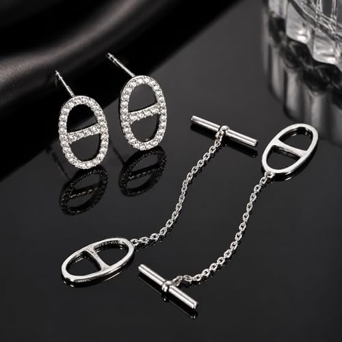 14K Gold CZ Dangle Earrings for Women, Convertible Drop | Detachable chain design with geometric CZ sparkle, hypoallergenic and non-tarnishing. Two styles for elegant everyday wear