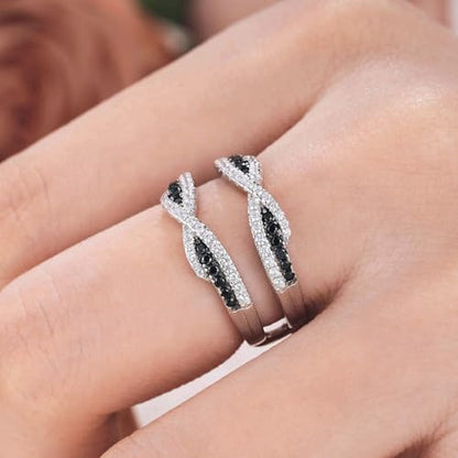 SHELOVES Ring Enhancer for Engagement Rings Black White Cubic Zirconia Wedding Bands Womens White Gold Plated 5-10